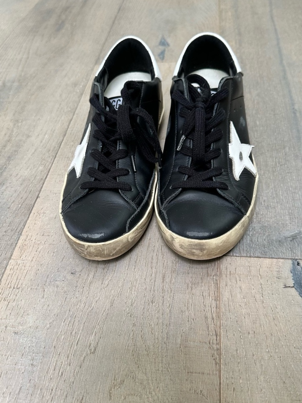 Golden Goose Black/White Distressed Low-Top Sneakers Size 38 - Picture 4 of 7